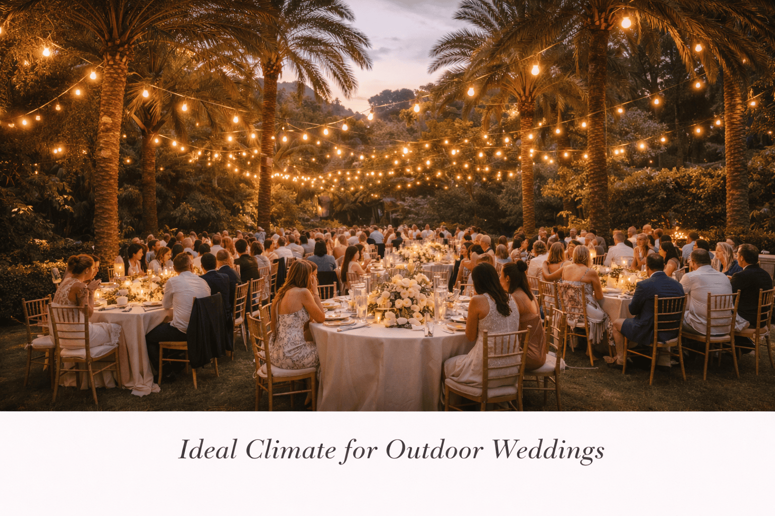 Outdoor wedding dinner Mallorca string lights