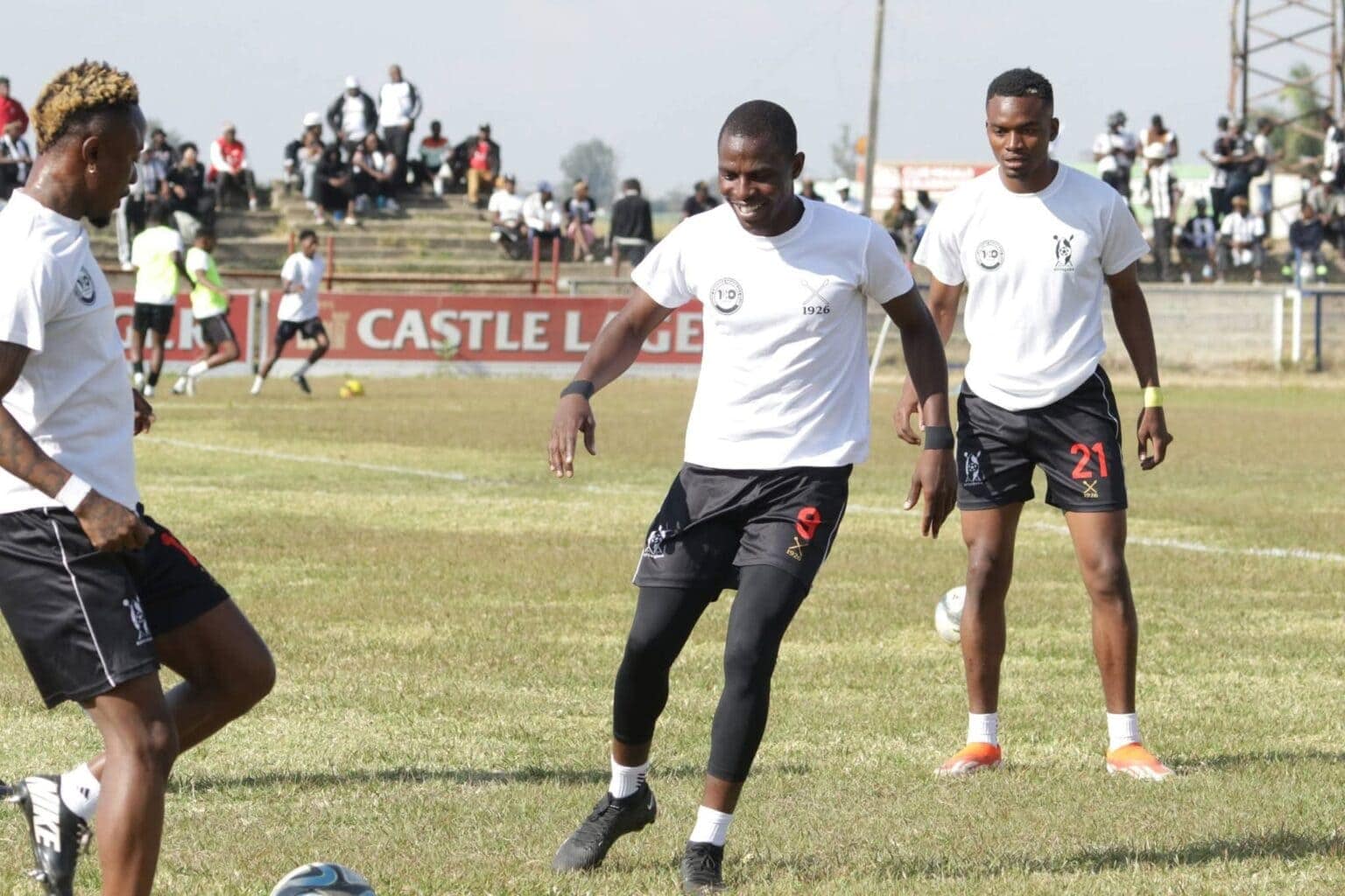 Highlanders FC during warm-up at Ascot stadium