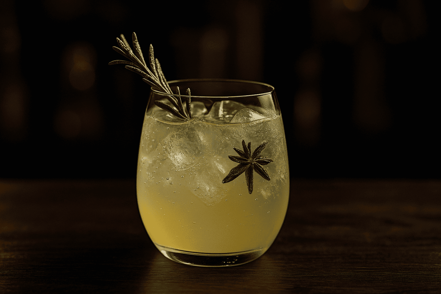 Pear rosemary vodka spritz in a modern glass, winter vodka cocktail