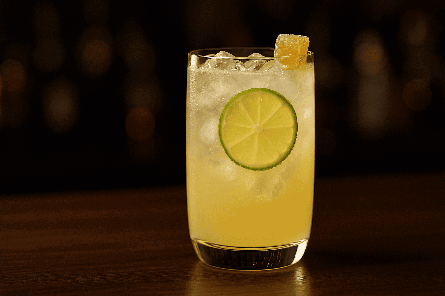 Citrus ginger vodka punch with lime and candied ginger, cold weather drink