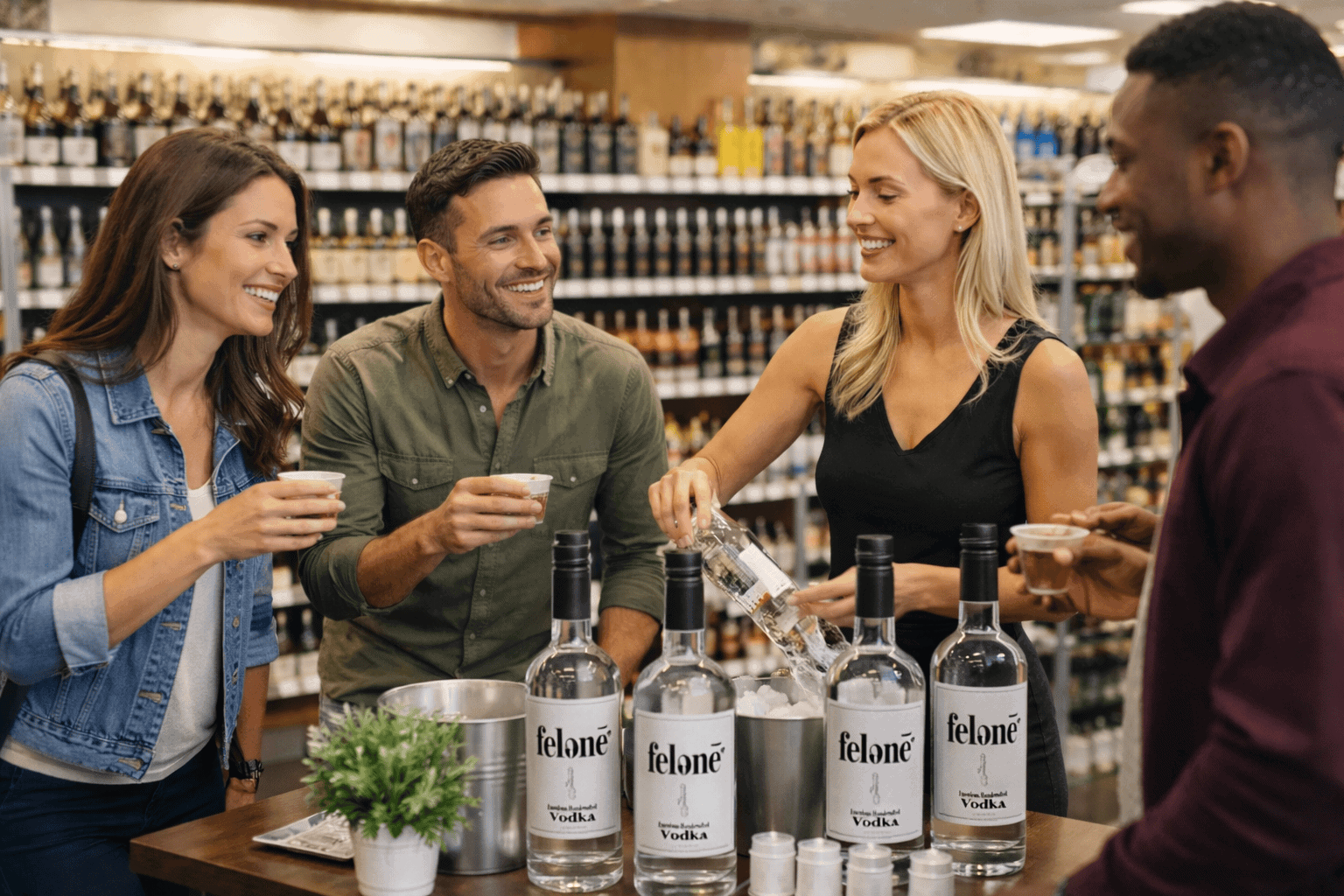 Felene tasting at liquor store