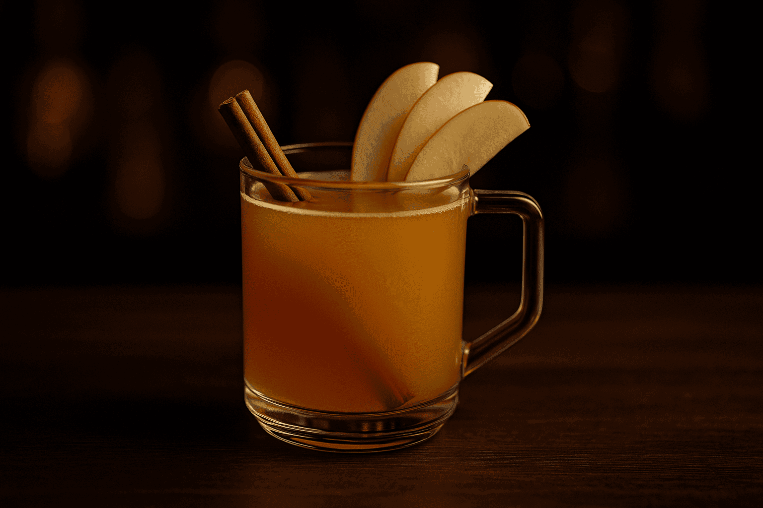 Hot apple cider vodka toddy with apple and cinnamon, warm winter drink
