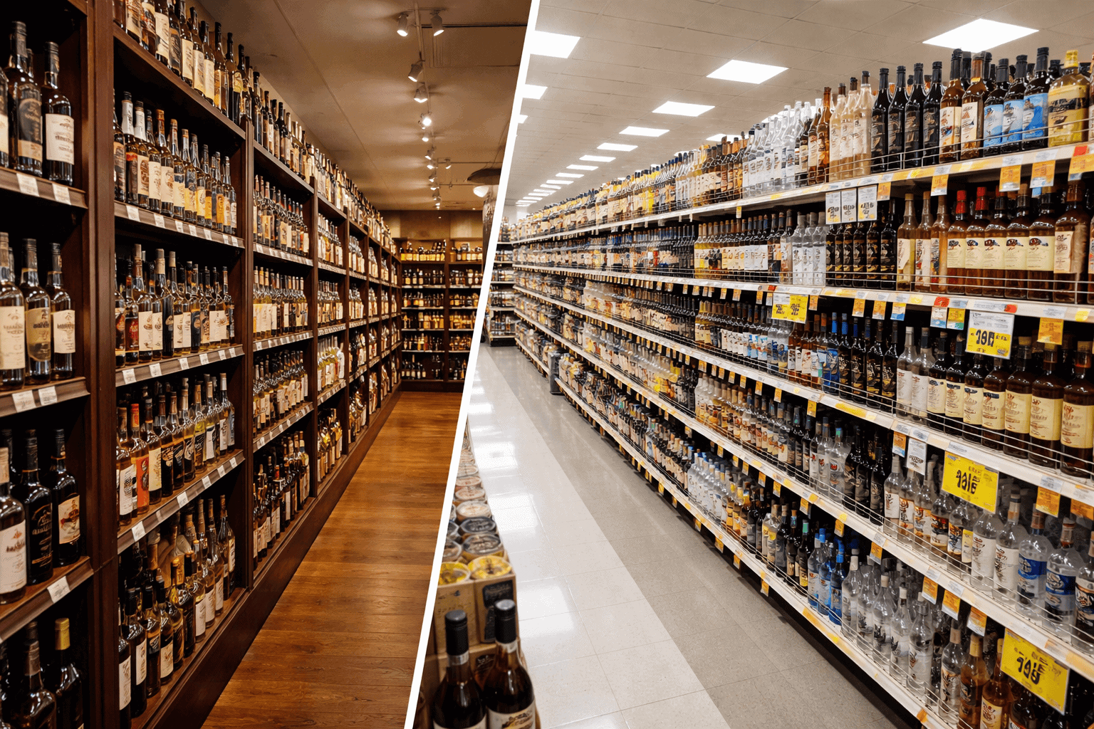 liquor and grocery store liquor shelves
