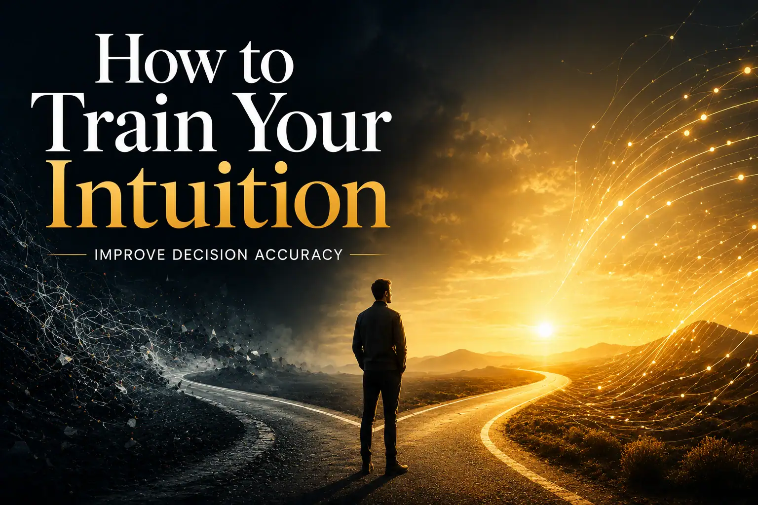 A person choosing between a chaotic path and a coherent path, representing intuition and better decisions under uncertainty. how to train your intuition.