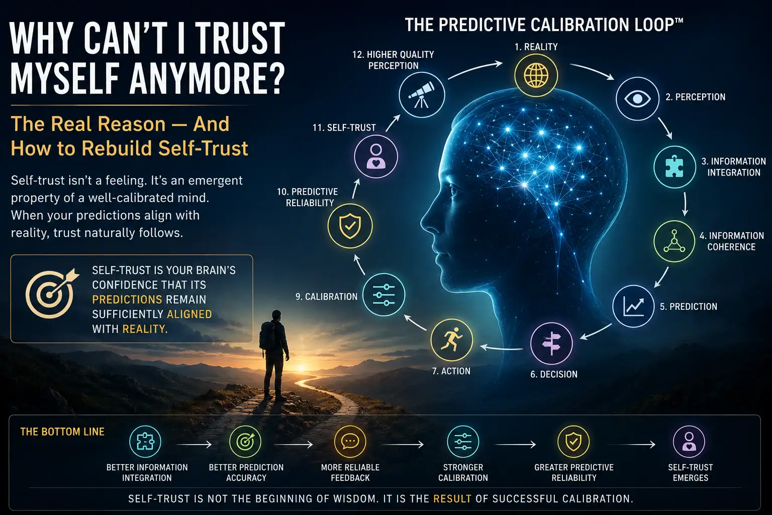 The Adaptive Reality Model™ showing how information becomes attention, understanding, prediction, action, feedback, calibration, intuition and self-trust.