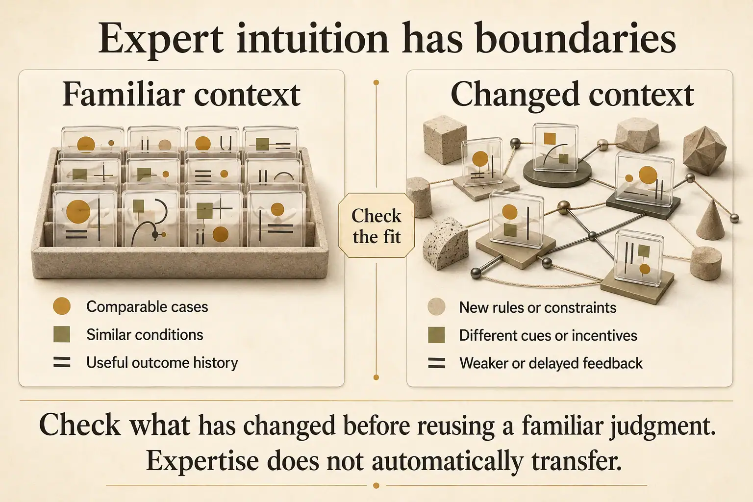 Expert intuition in familiar and changed contexts, showing why expertise does not automatically transfer.
