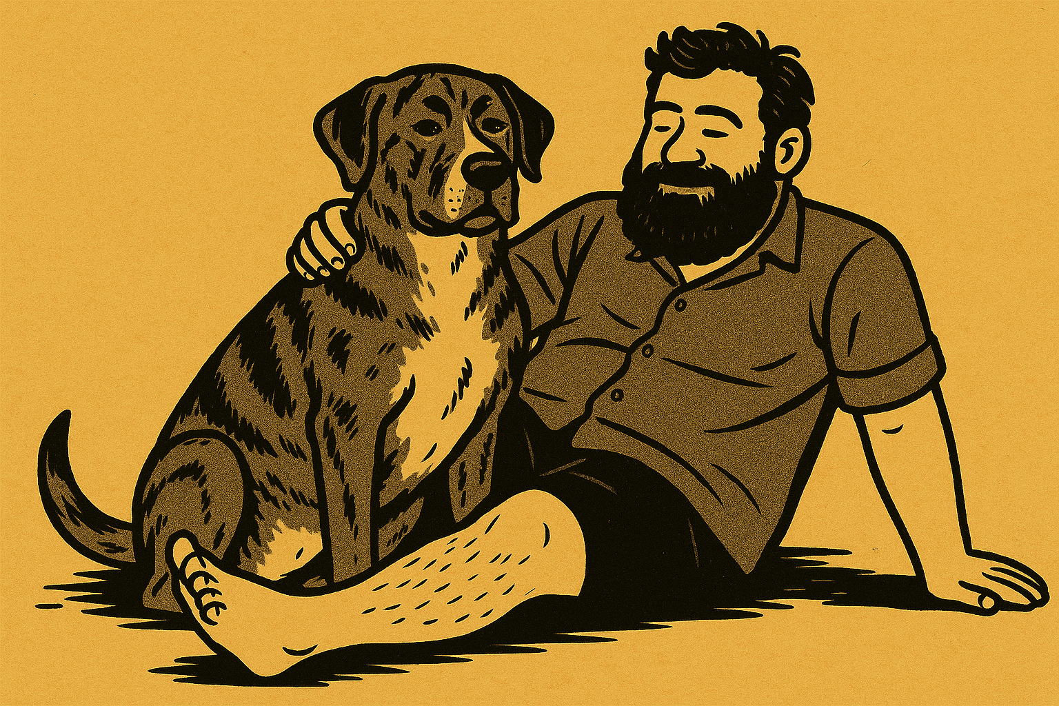 A cartoon depiction of Kevin Duska and his dog Wilco - for contact Kevin Duska and Kevin Duska signal