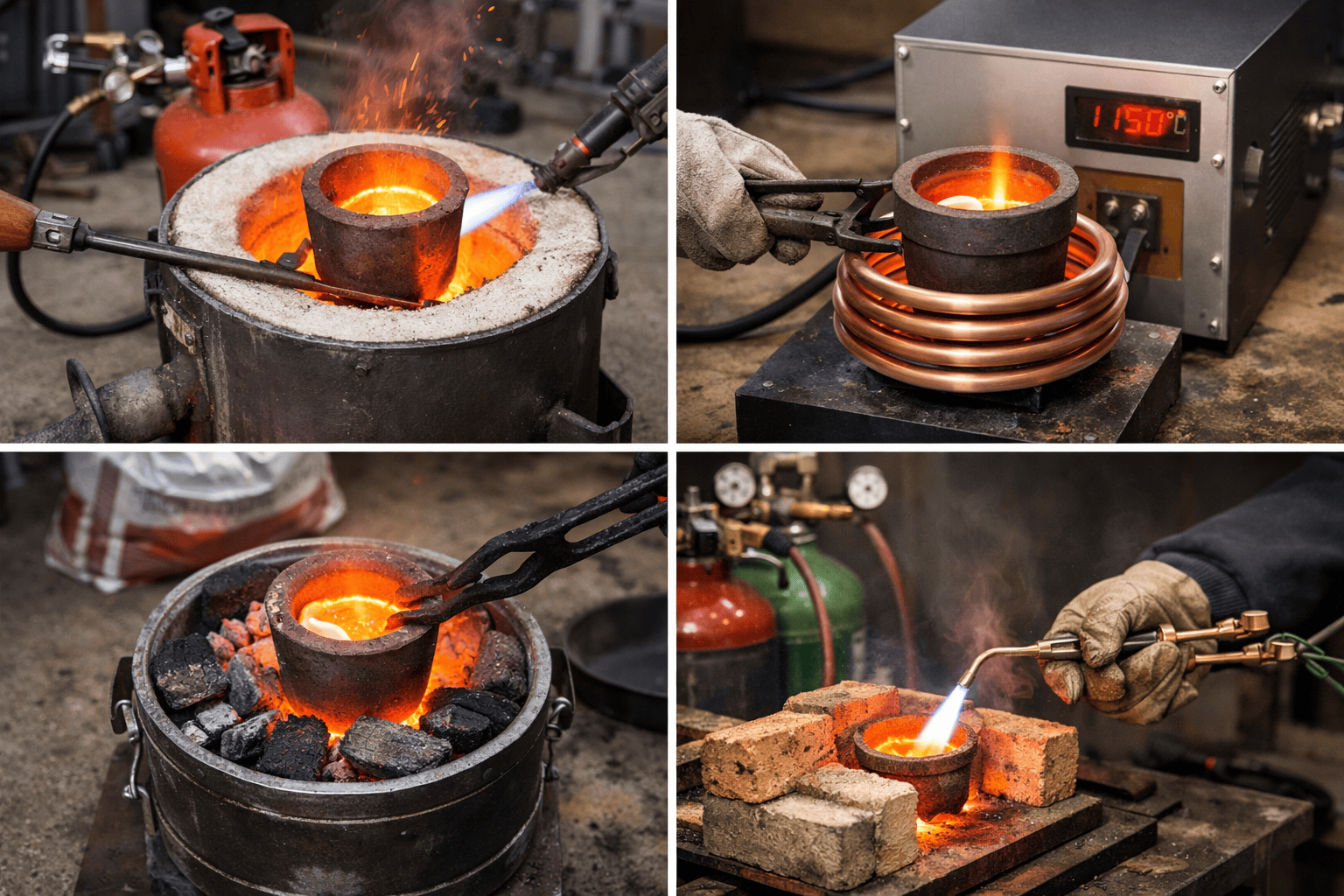 Equipment used for melting copper, highlighting practical methods.