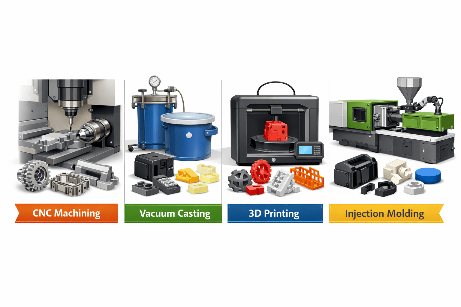 How to Choose the Best Prototyping Method for Your Project: CNC, Vacuum Casting, 3D Printing, or Injection Molding