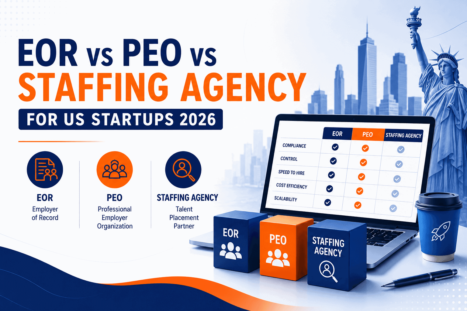 EOR vs PEO vs Staffing Agency for US Startups 2026