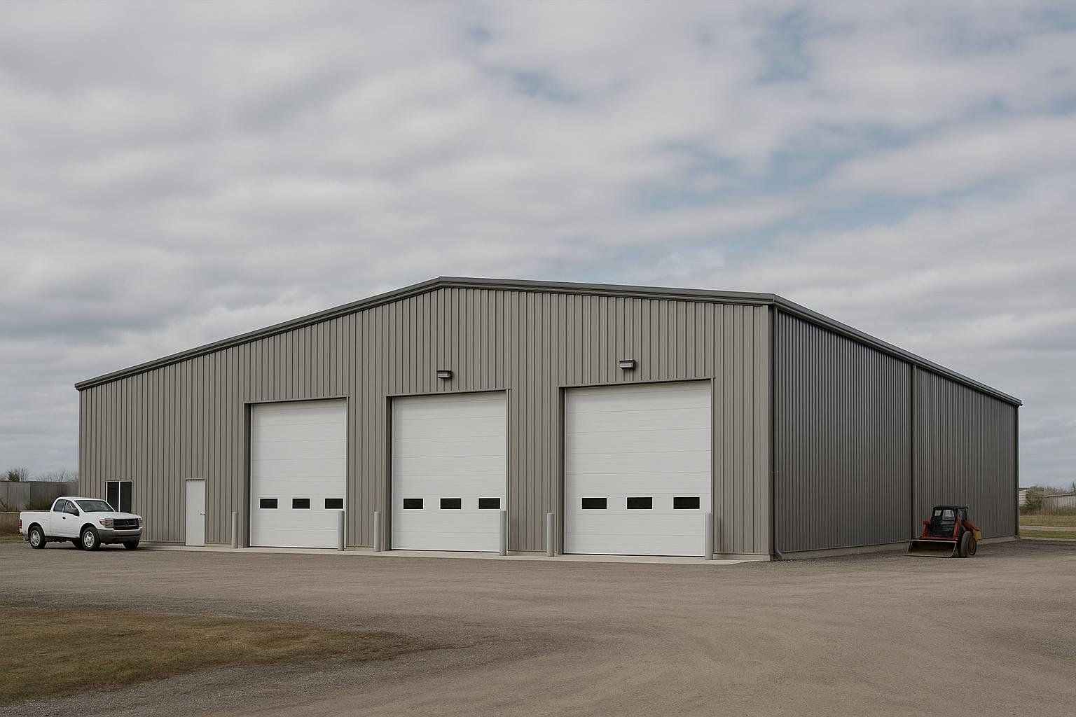 Large pre-engineered commercial steel building in an Ontario industrial park