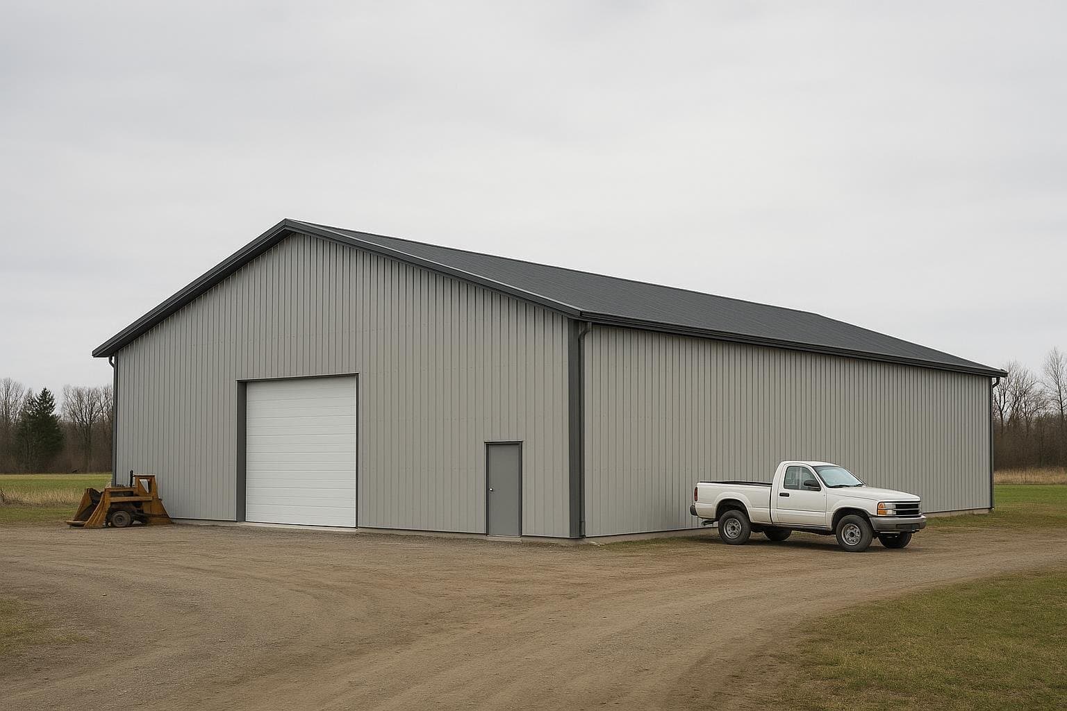 Pre-engineered metal building exterior in Ontario rural industrial setting