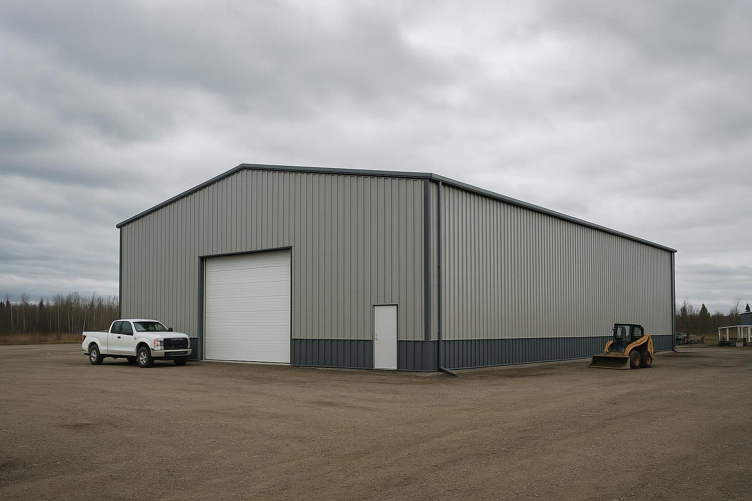 Pre-engineered metal building with steel cladding panels in a Canadian industrial setting
