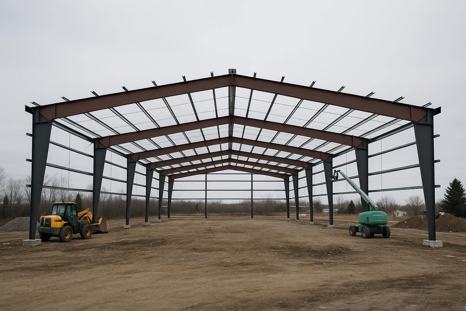 Pre-engineered steel rigid frame building under construction in Canada