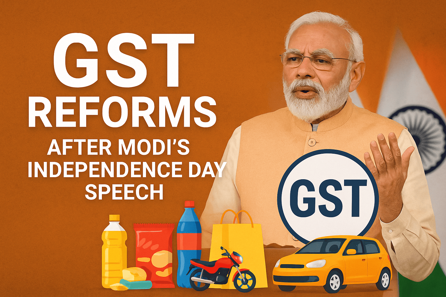 “GST Reforms After Modi’s Independence Day Speech: Daily Goods, Bikes & Cars to Get Cheaper by Diwali” “GST Reforms After Modi’s Independence Day Speech: Daily Goods, Bikes & Cars to Get Cheaper by Diwali”