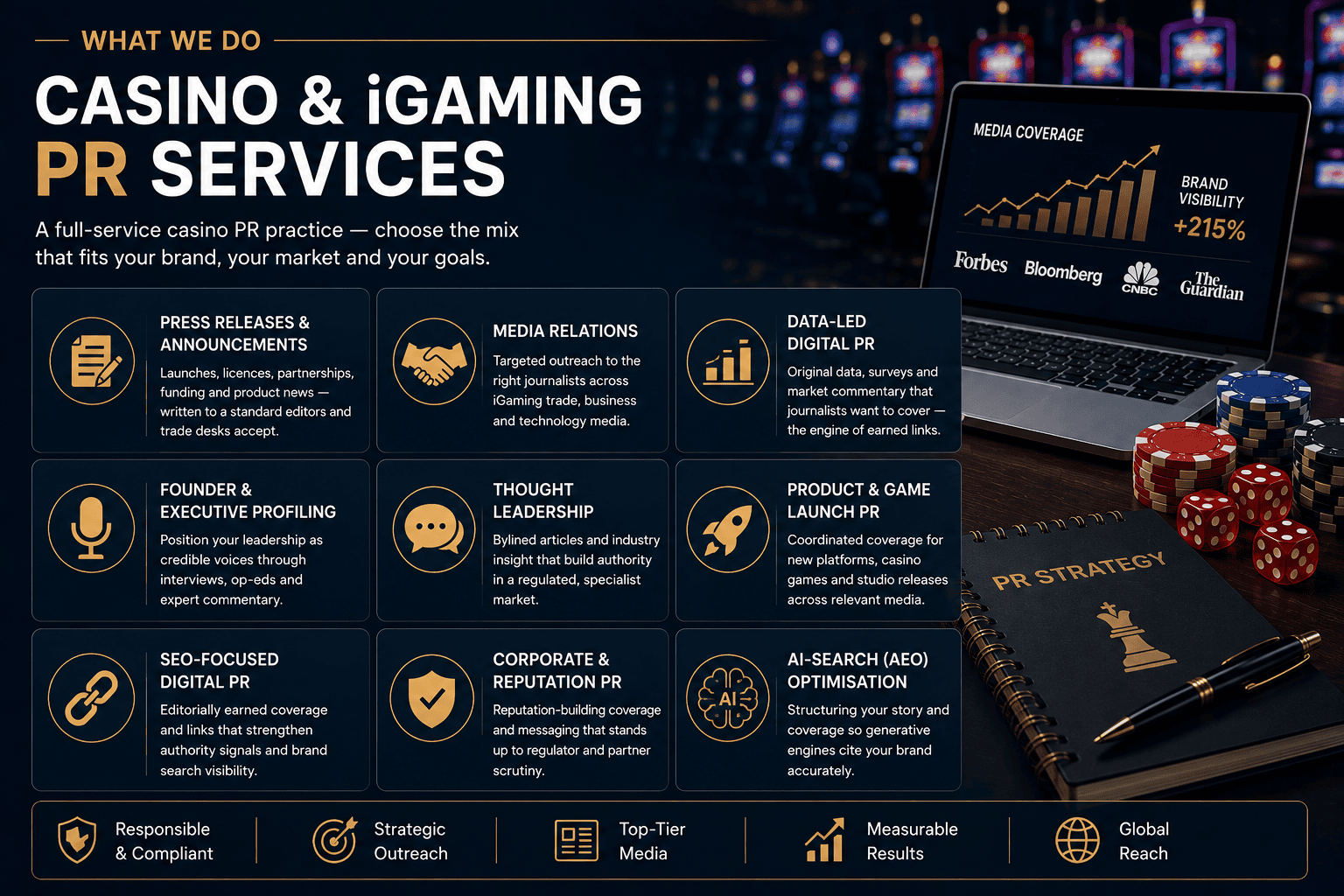 Casino and iGaming PR services — press releases, media relations, data-led digital PR, founder profiling infographic