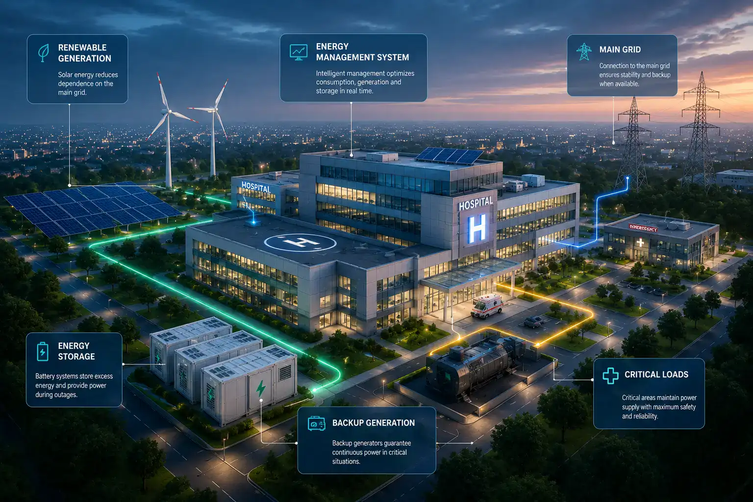 advanced hospital electrical infrastructure with energy storage systems
