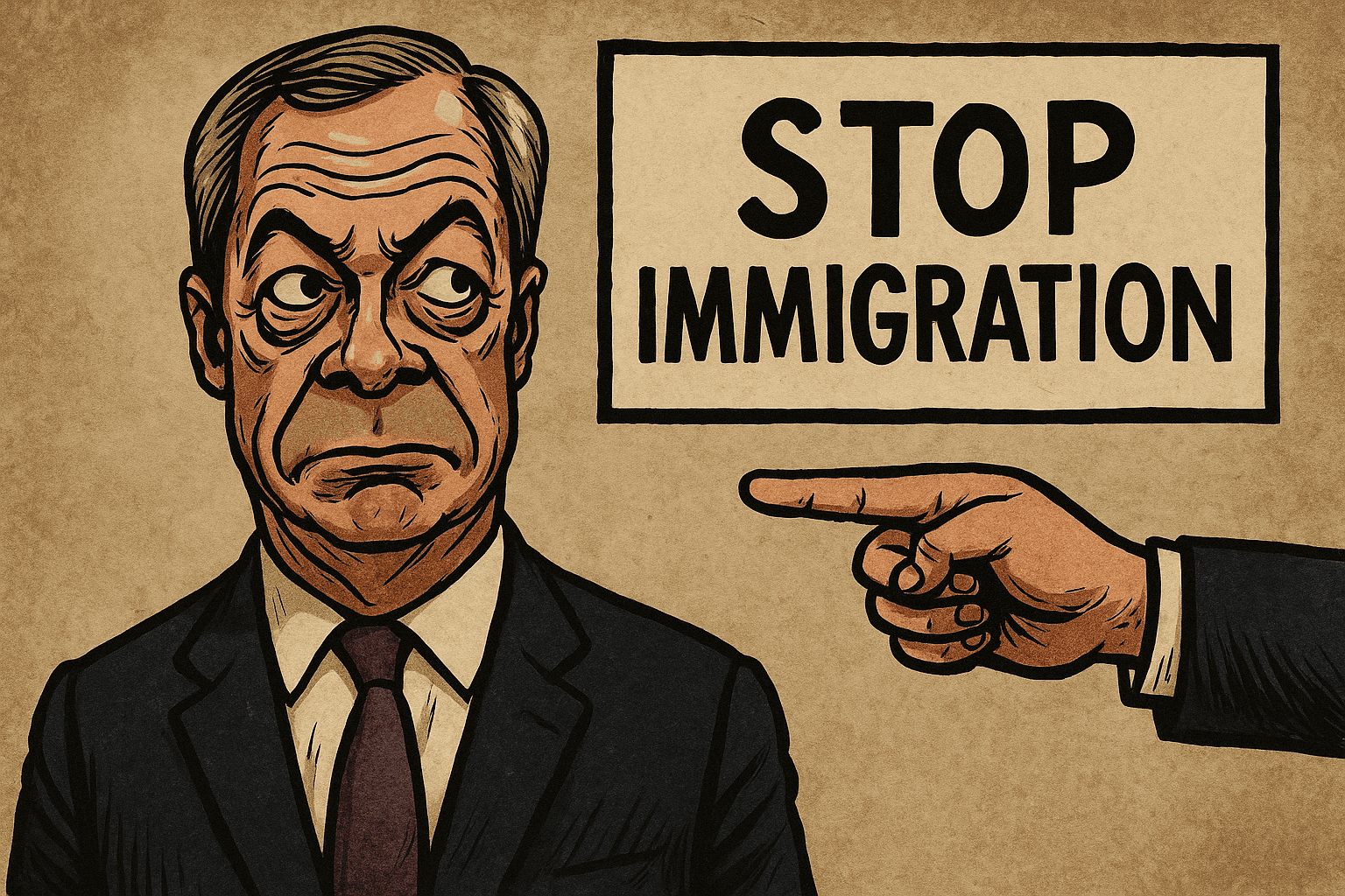 Cartoon illustration related to immigration debate in UK politics