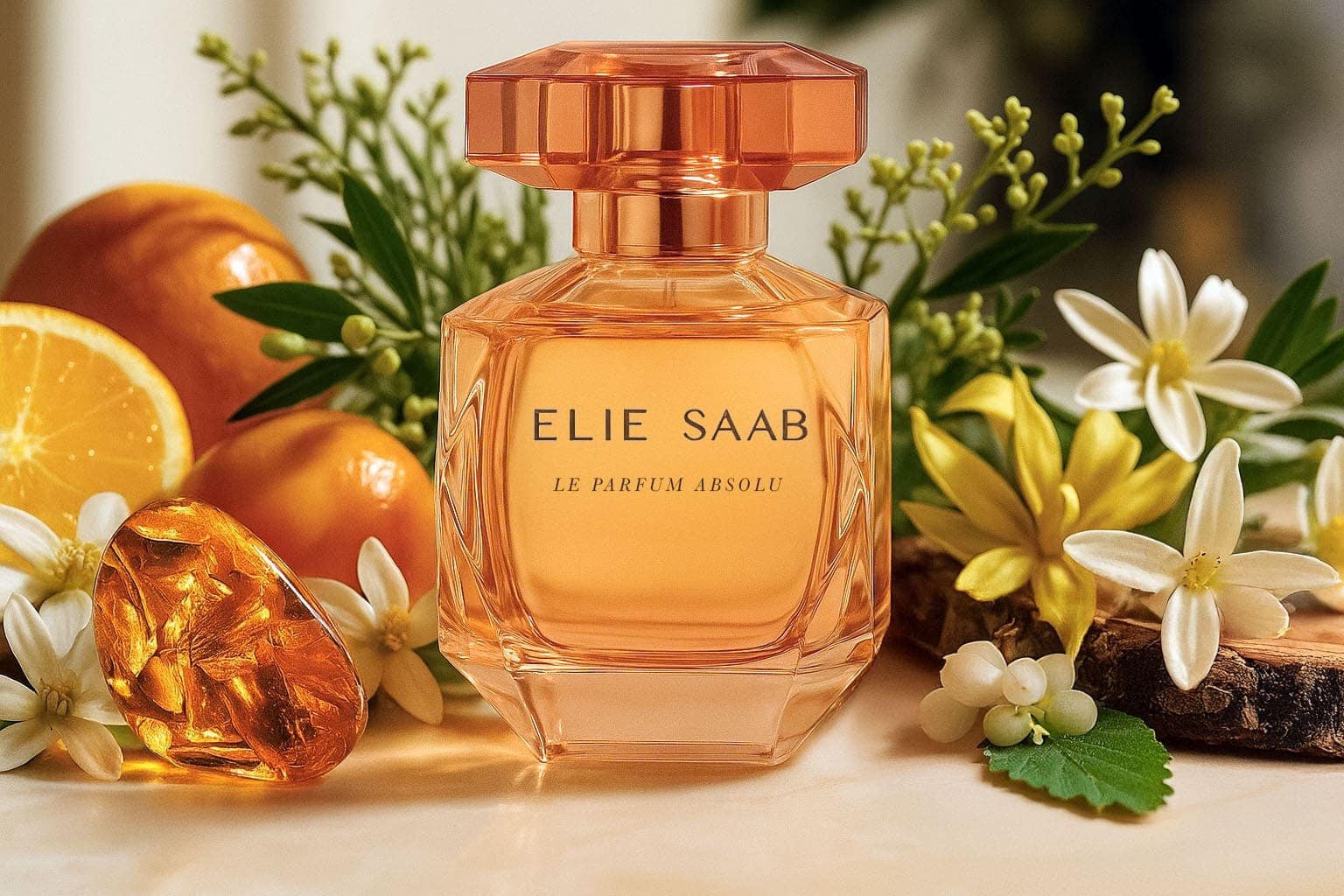 Elie Saab Le Parfum Absolu Eau de Parfum 2025 with notes of Italian Mandarin, Orange Blossom, Jasmine Sambac, Tuberose, Olive, Amber, and Patchouli