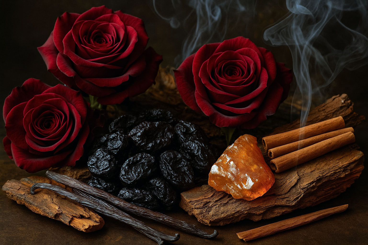 dried plums in floral and spicy scent composition