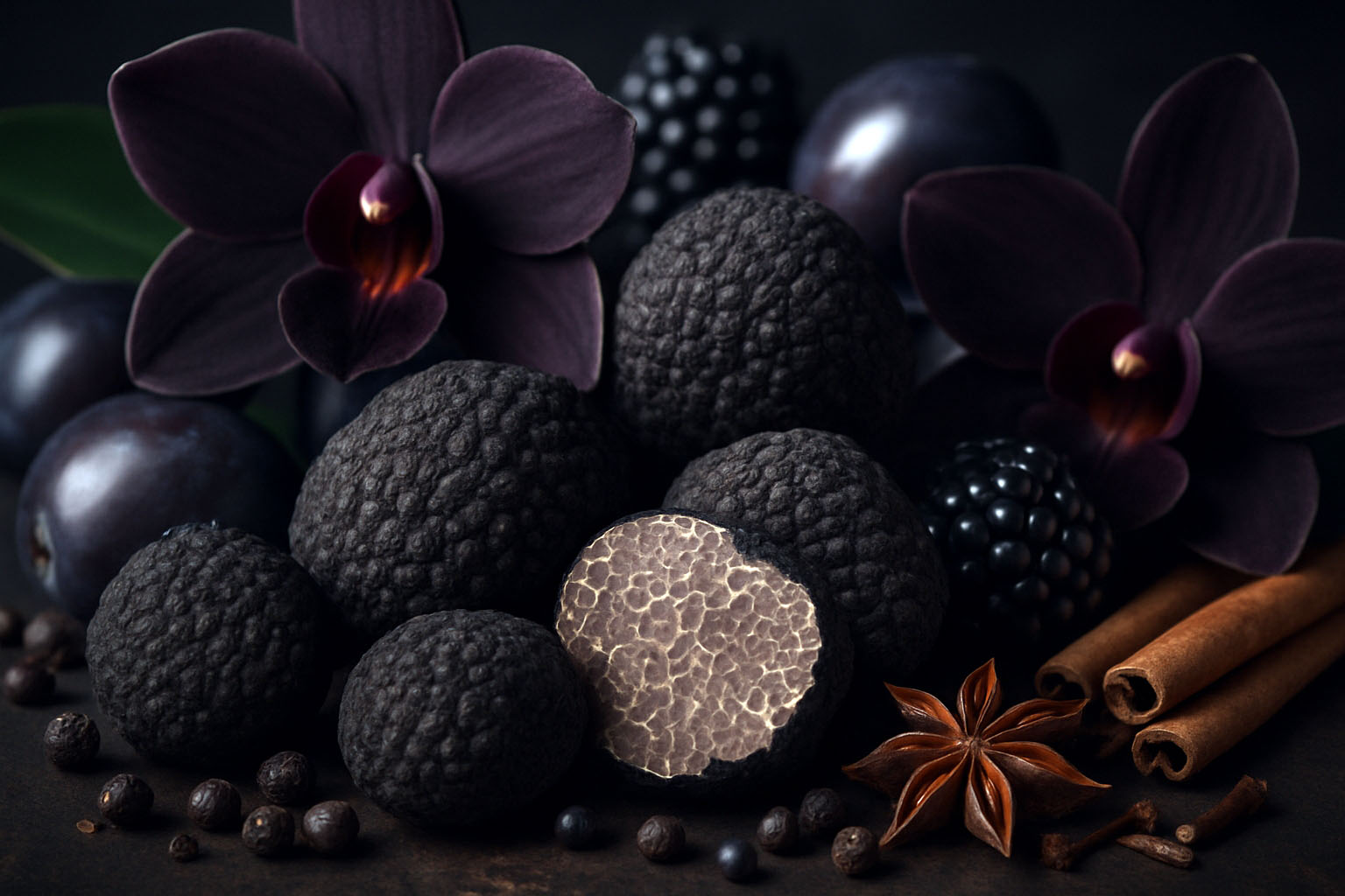 Black truffle introduces a grounding element to contemporary scents. It appears in both masculine and unisex blends, where it adds depth to spicy, woody, or gourmand accords. In some fragrances, black truffle is paired with florals, leather, or dark fruits, threading an umami richness through the heart and base.
