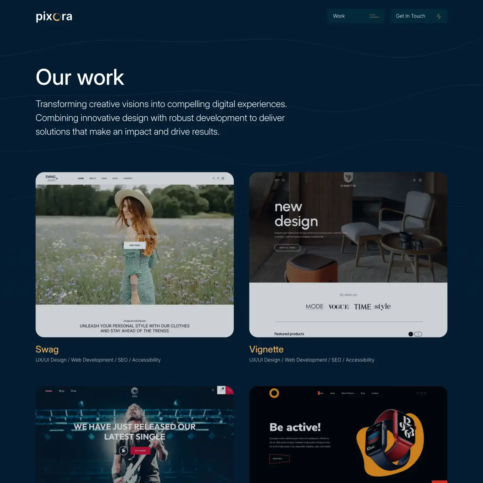 Pixora theme portfolio