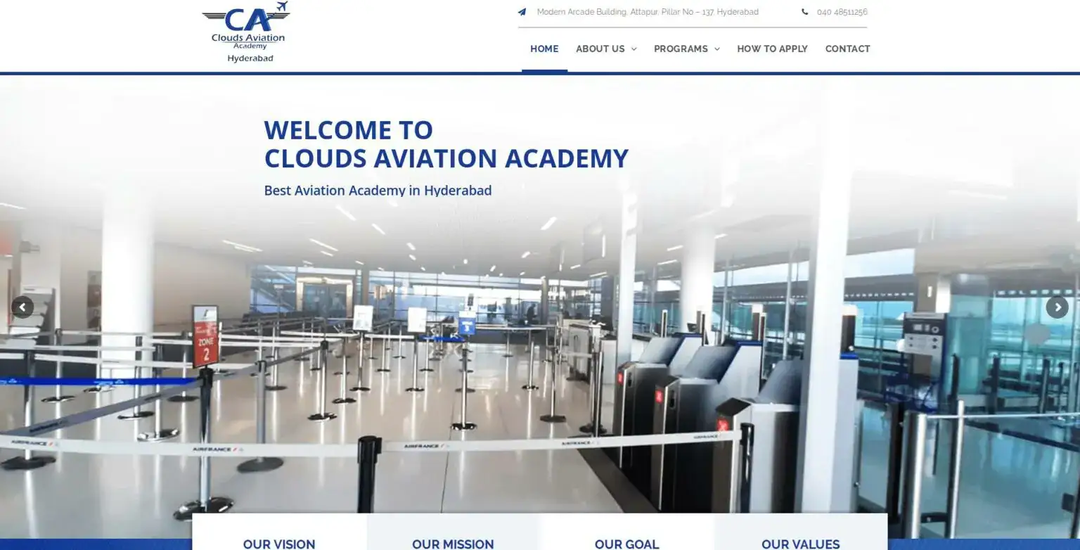 Clouds Aviation Academy Website – SMN Digital Consultancy