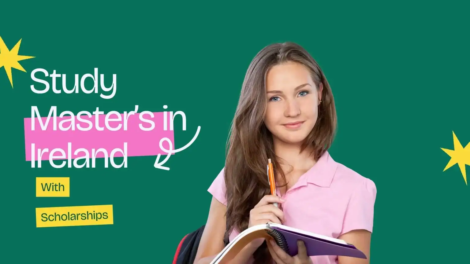 A young girl with a notebook is studying a master program in Ireland.