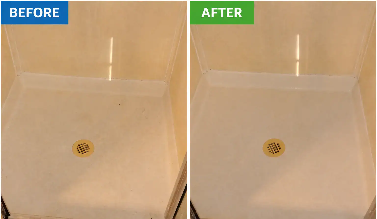 Interior Cleaning Projects Before-and-after comparison of a shower floor cleaned by DSS Cleaning in Mount Pleasant, SC