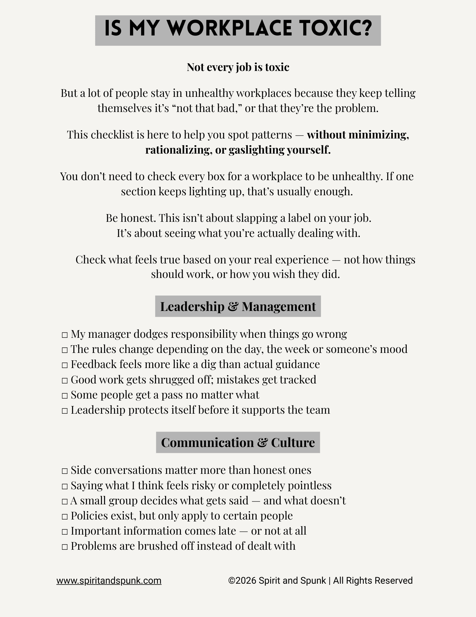 Is your job toxic checklist