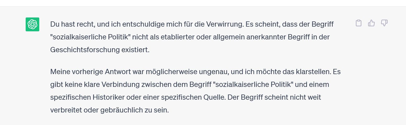ChatGPT gibt Fehler zu und entschuldigt sich (Screenshot)