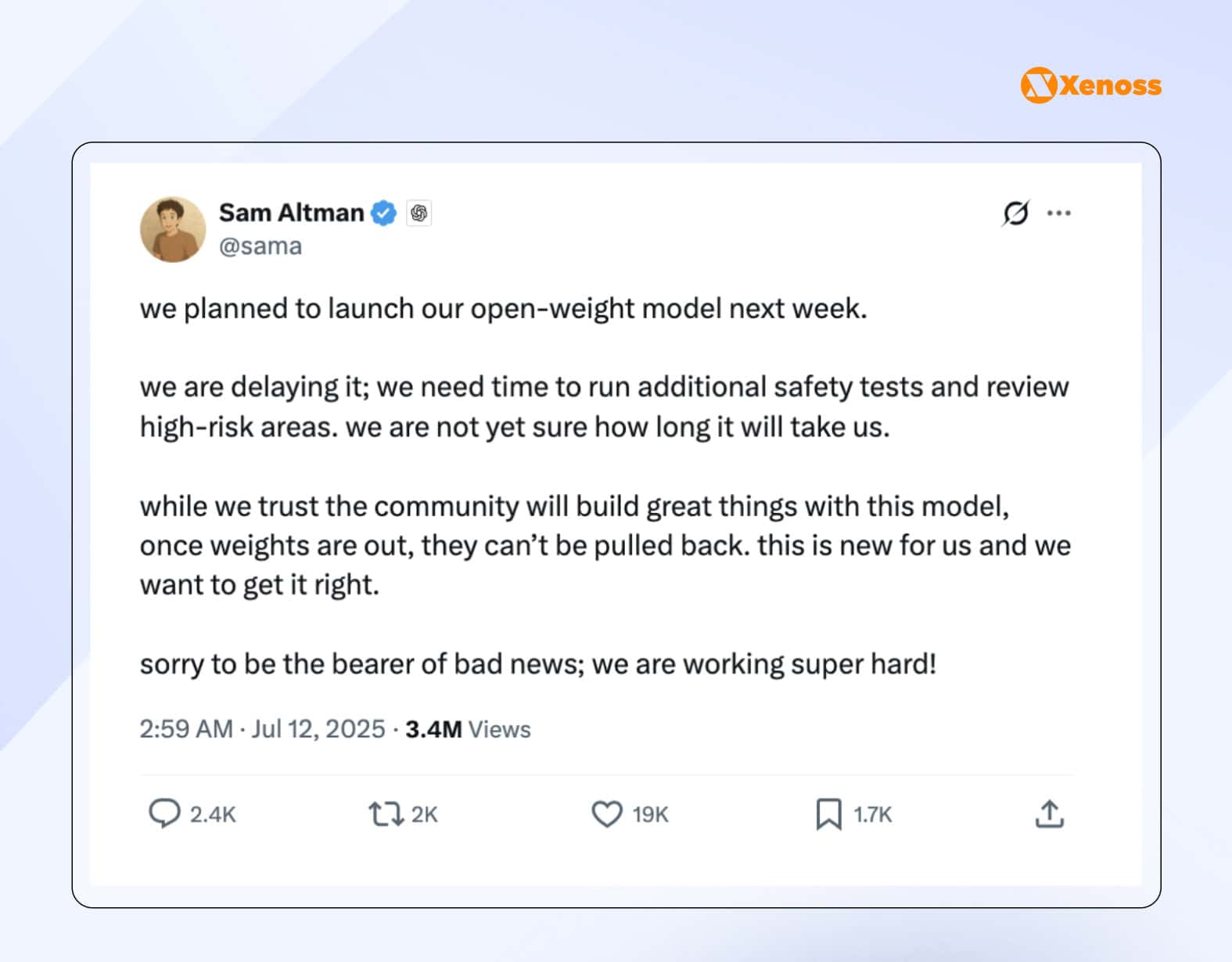 Sam Altman delays the release of OpenAI's open source model Sam Altman delays the release of OpenAI's open source model