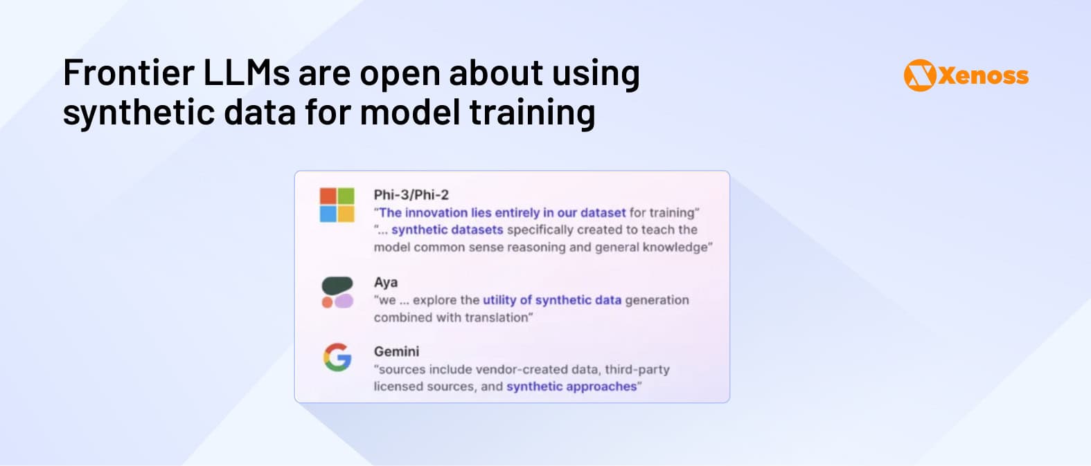 Frontier LLMs are open about using synthetic data for model training Frontier LLMs are open about using synthetic data for model training
