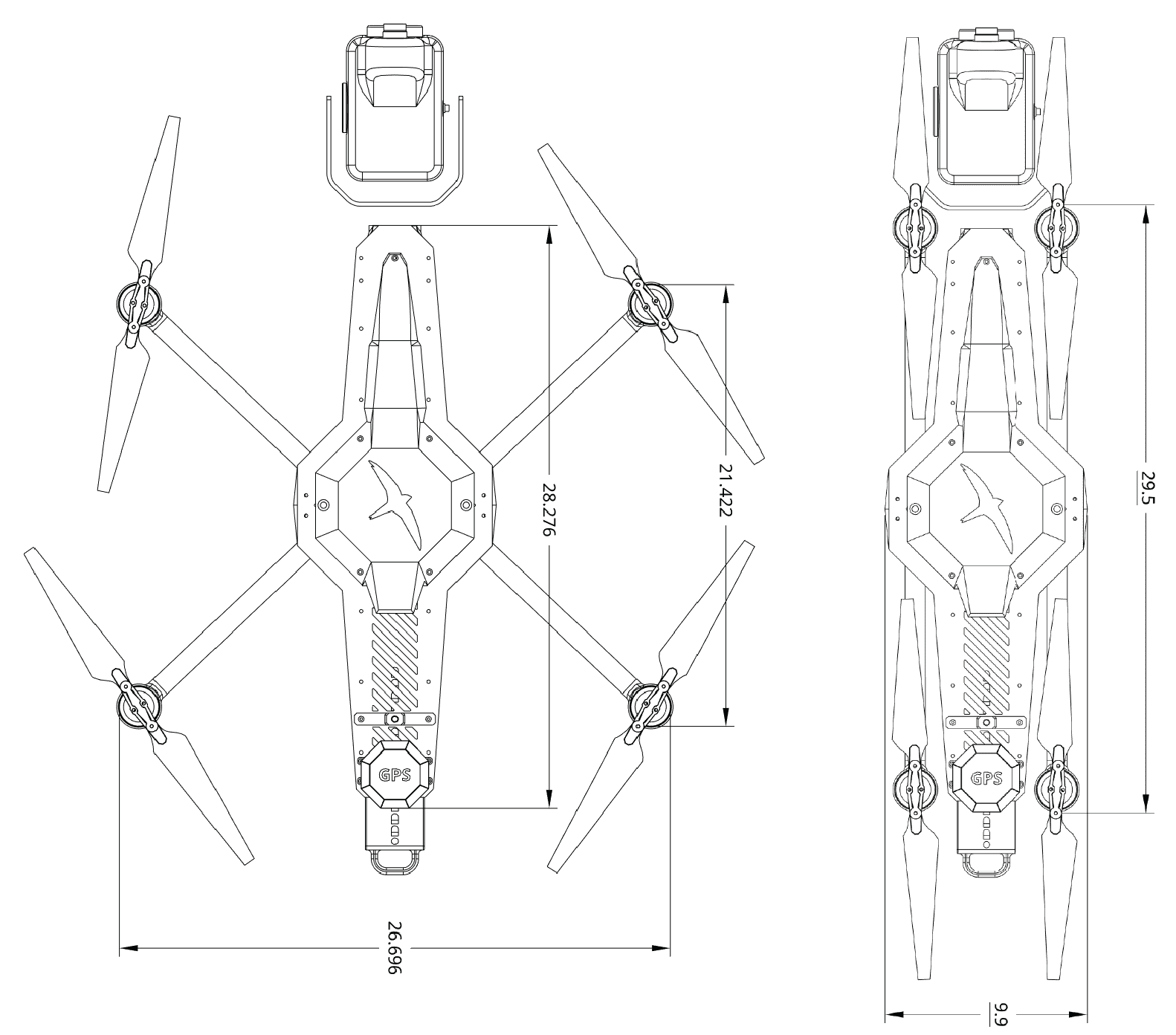 Measurements of Black Swift E2 quadcopter