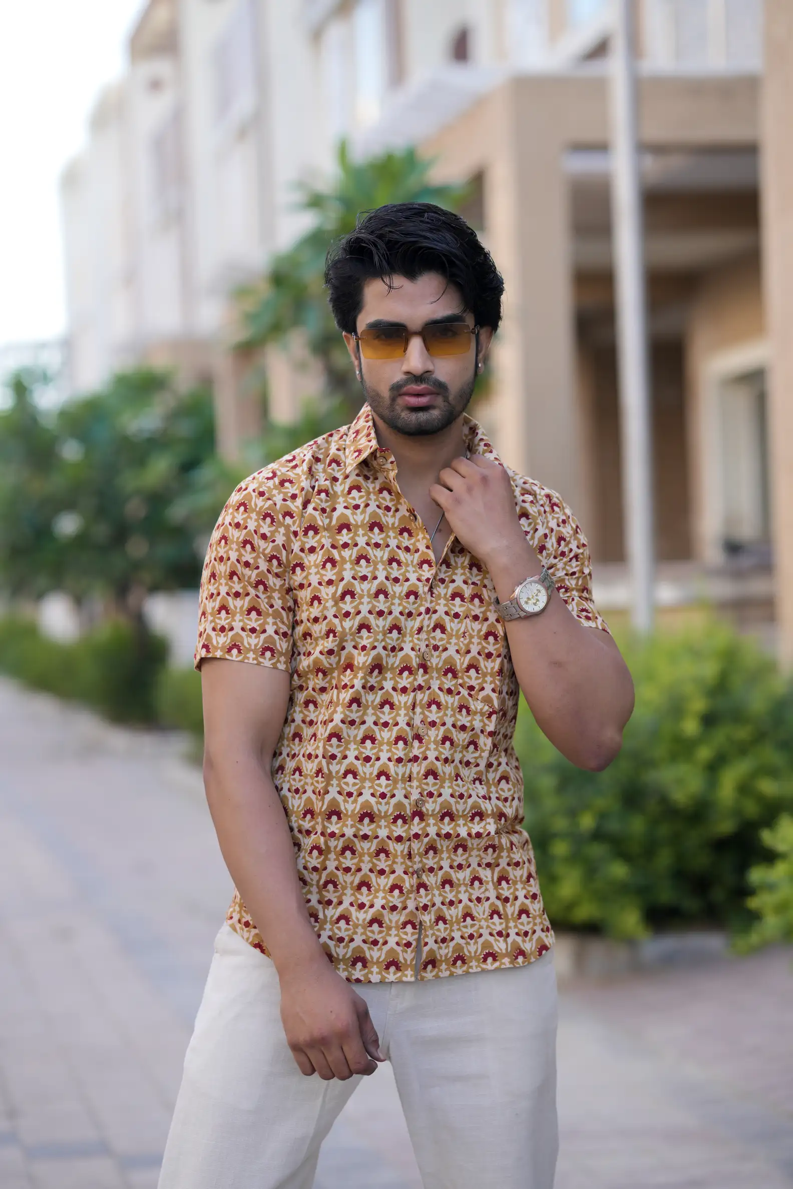 Brown Bagru Print Cotton Half Sleeve Shirt