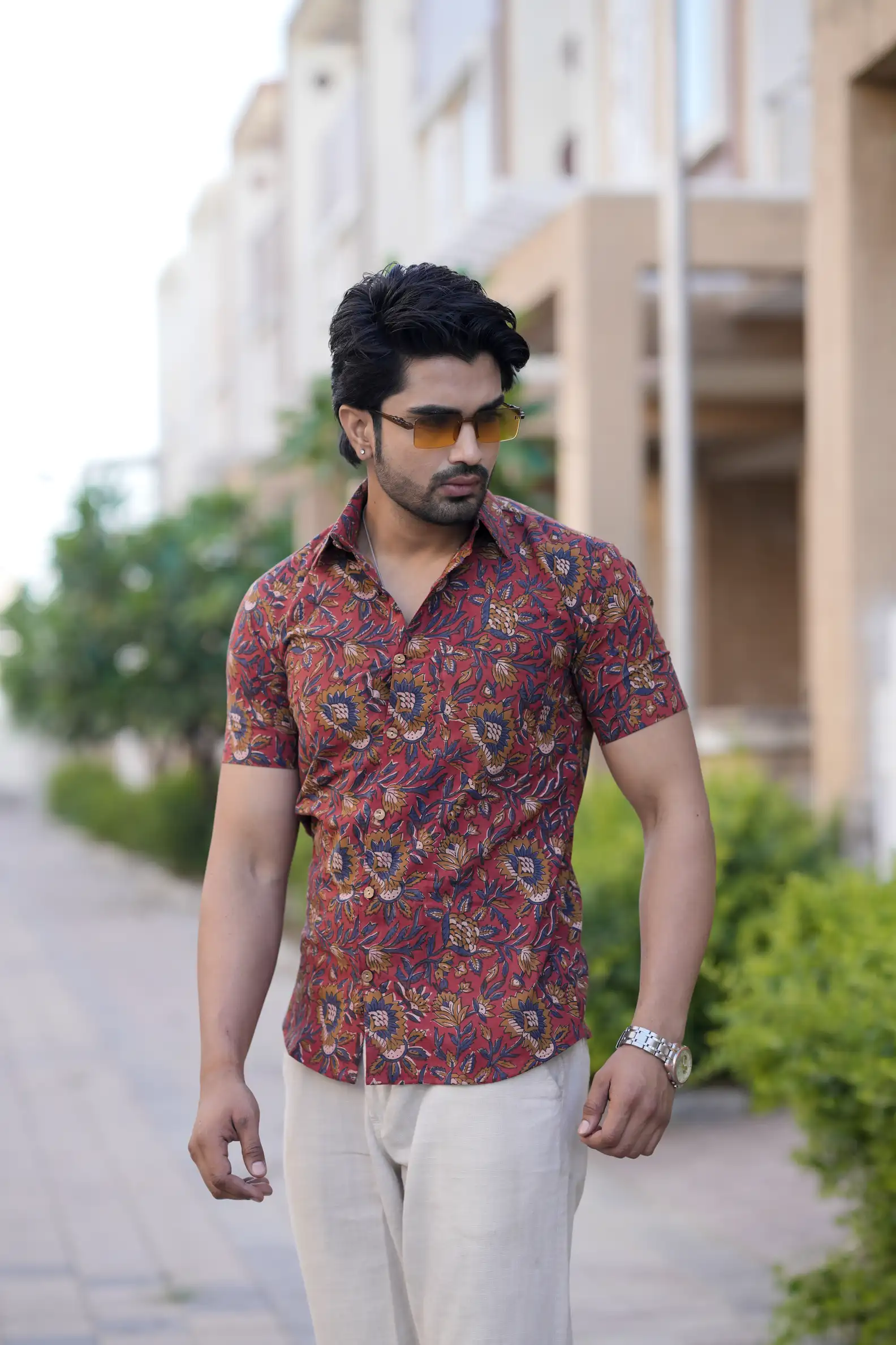 Kalamkari Print Cotton Half Sleeve Shirt
