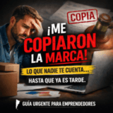 Emprendedor preocupado frente a su computadora con el mensaje “Me copiaron la marca”, ilustrando el conflicto legal por registro de marca en Argentina.