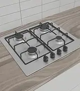 NB Gas & Plumbing Promotional banner for professional 4 point gas hob installation services in Glasgow starting from £200, showcasing stainless steel gas hobs with safety cut-out features and options for fitting customer-supplied appliances.