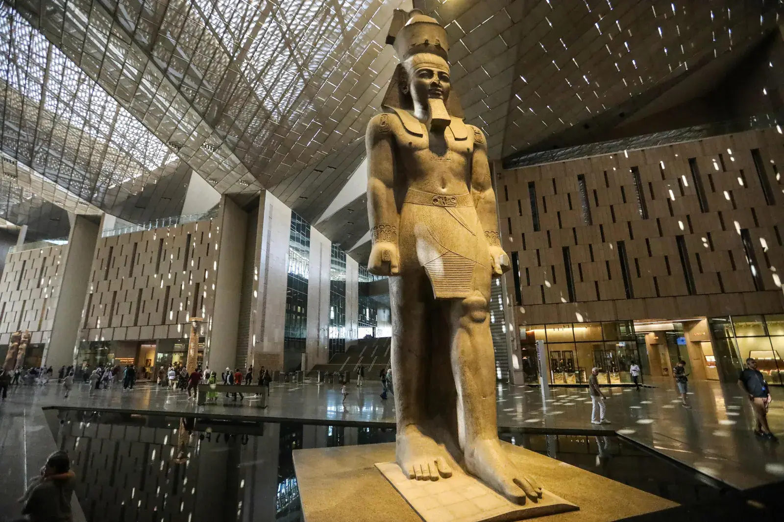 Colossal statue of Ramses II inside the Grand Egyptian Museum