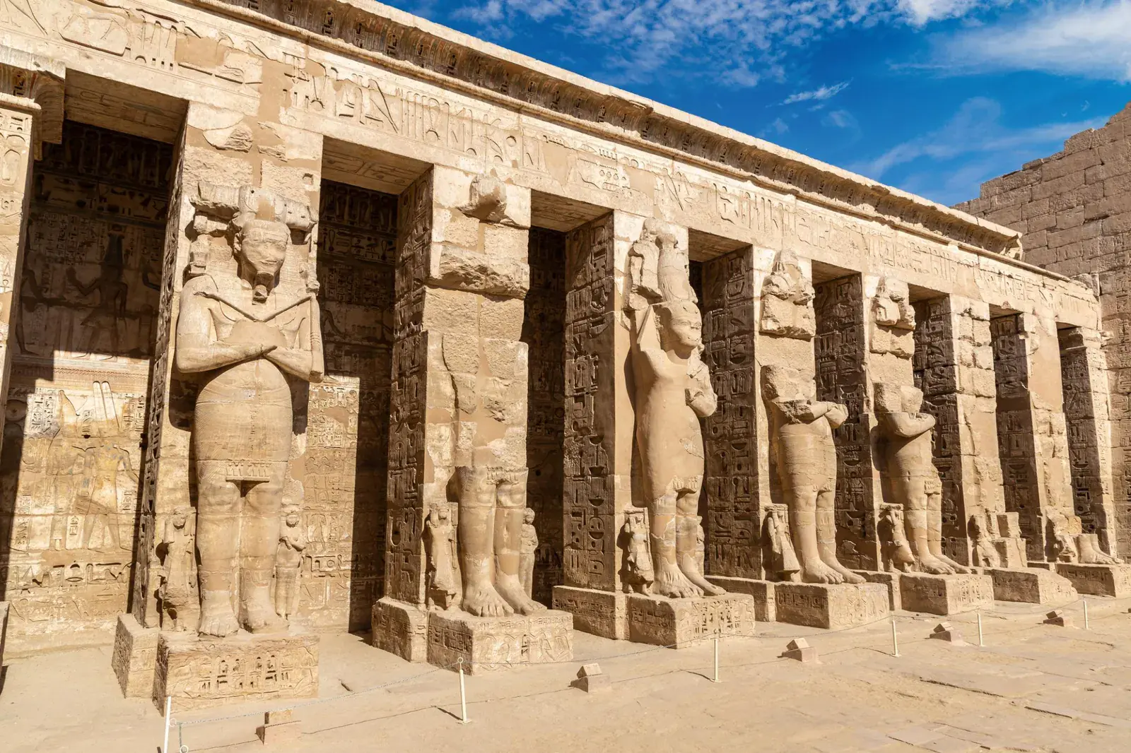 Osiride statues of Ramesses III in a courtyard at Medinet Habu
