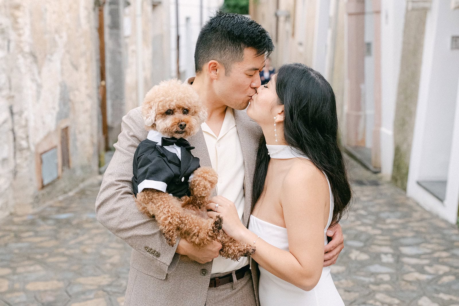 Andrea Gallucci - Destination Wedding Photographer- Amalfi Coast Positano Santorini Barcellona Rome Ravello Paris New York Romantic engagement portraits with dog in Amalfi Coast village