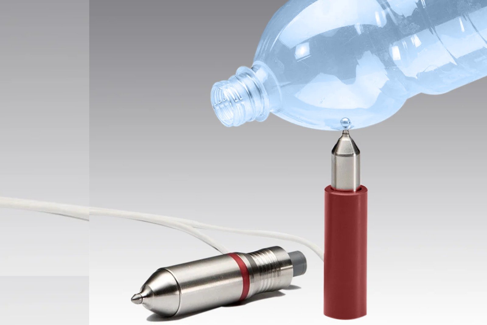 Thickness uniformity test on a bottle to check if the bottle's walls are the same thickness all around