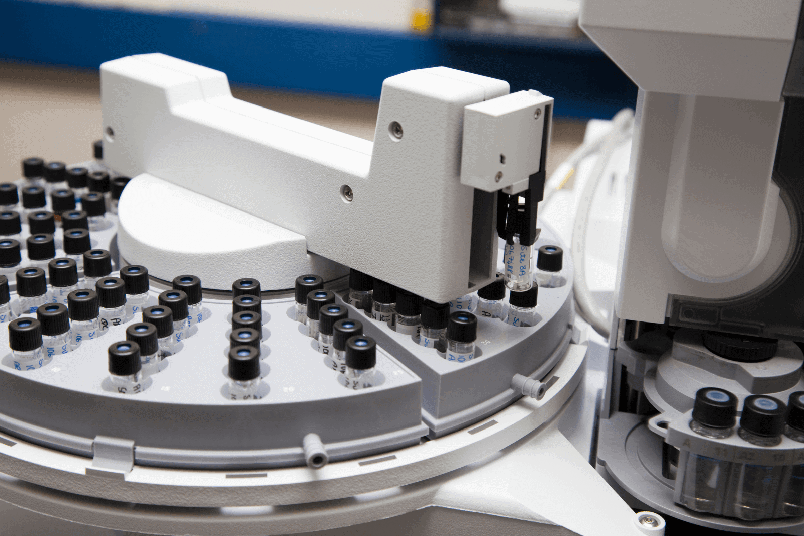 Gas chromatography machine testing samples in a lab