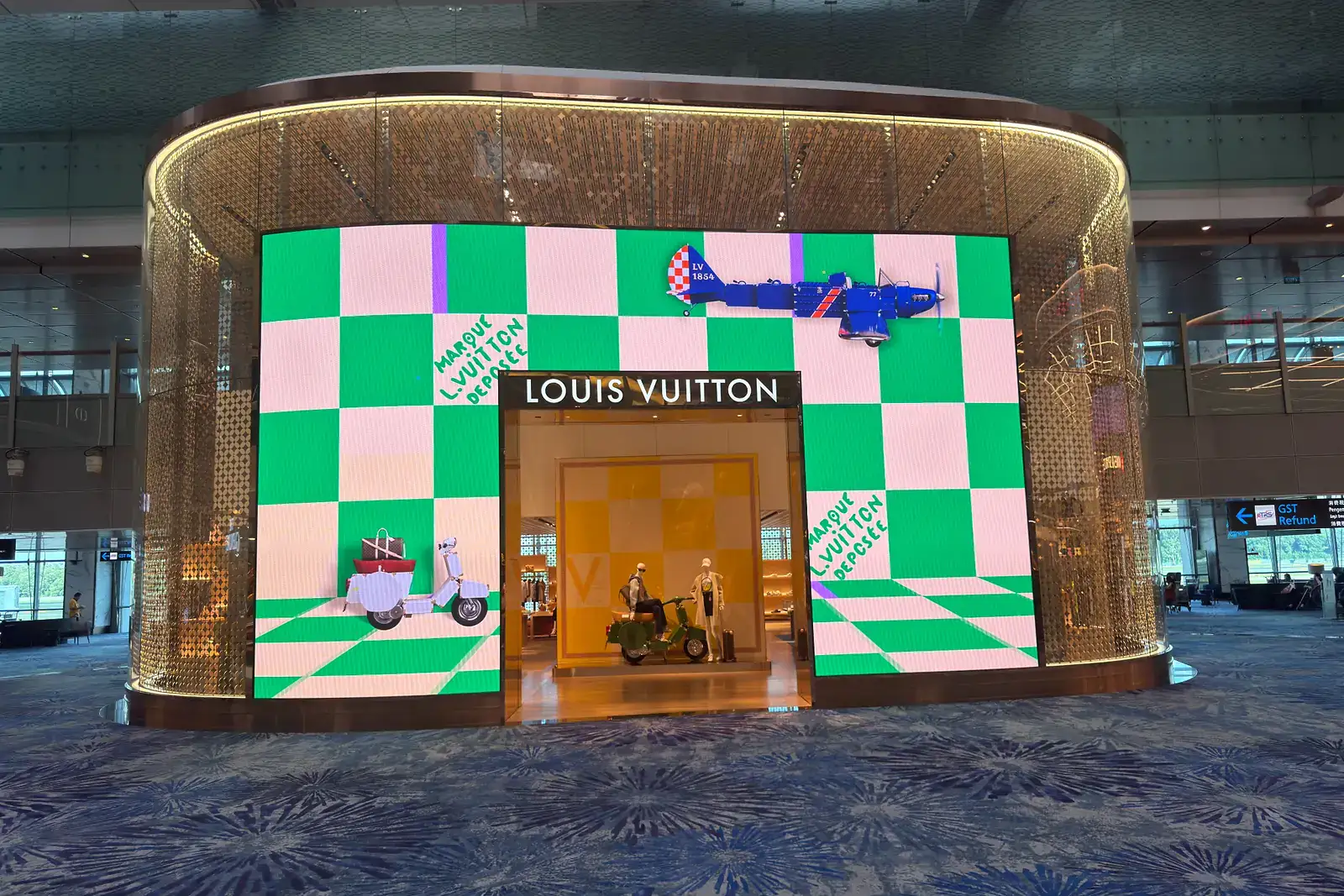 YUCHIP LED display installation at a Louis Vuitton retail storefront in Singapore