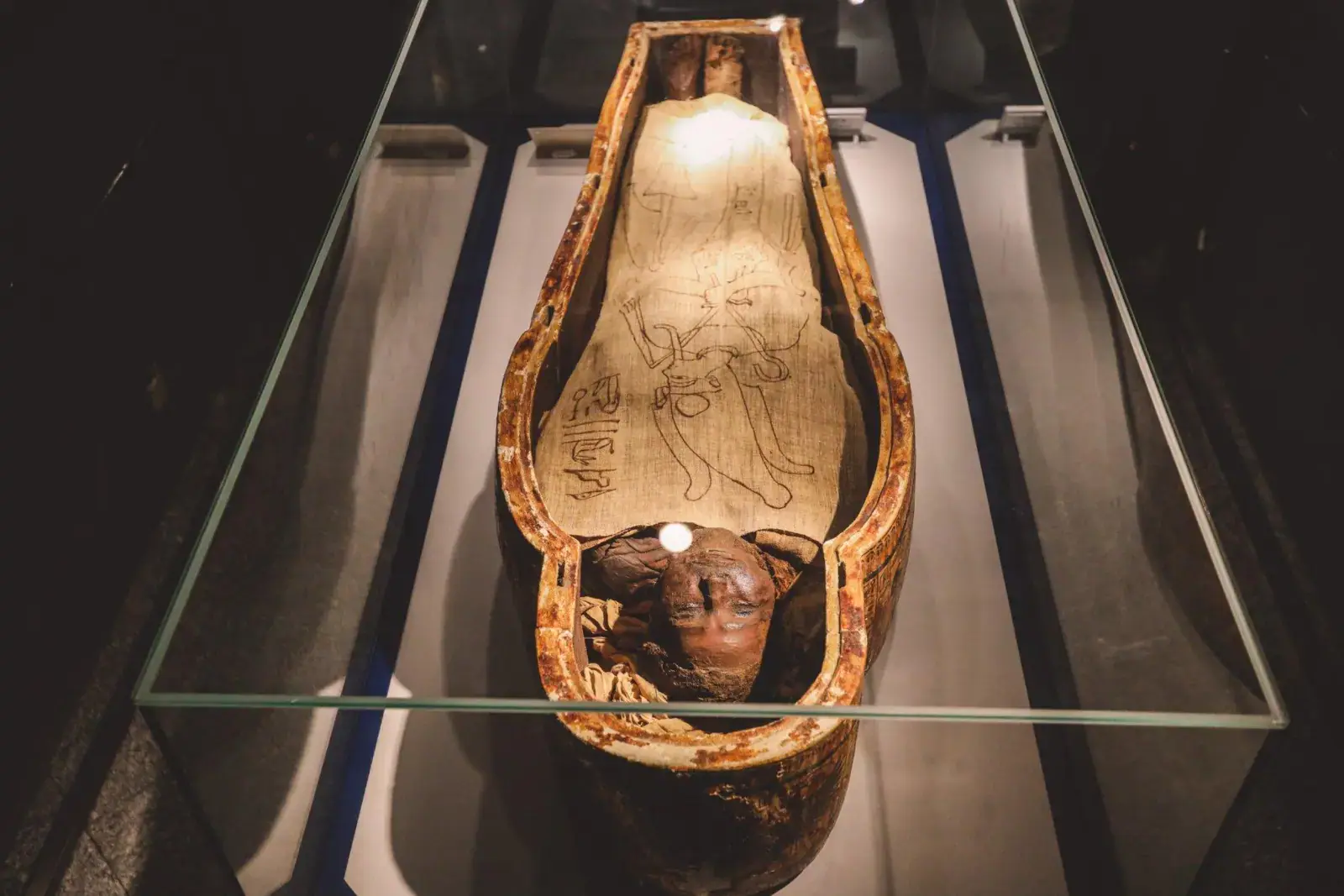 Ancient Egyptian mummy displayed at the Mummification Museum in Luxor