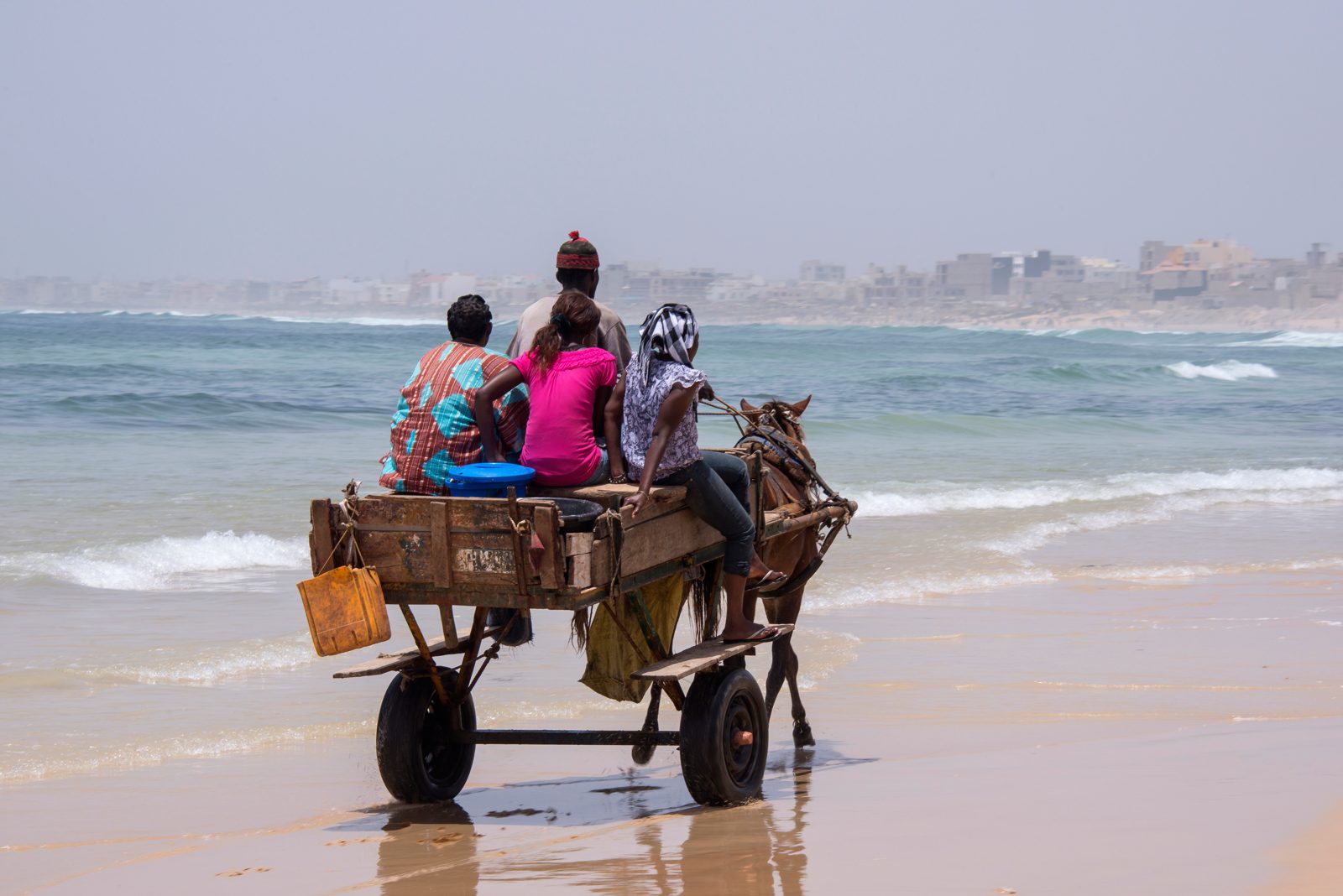 Balade en calèche (charrette à cheval) le long de la plage au Sénégal