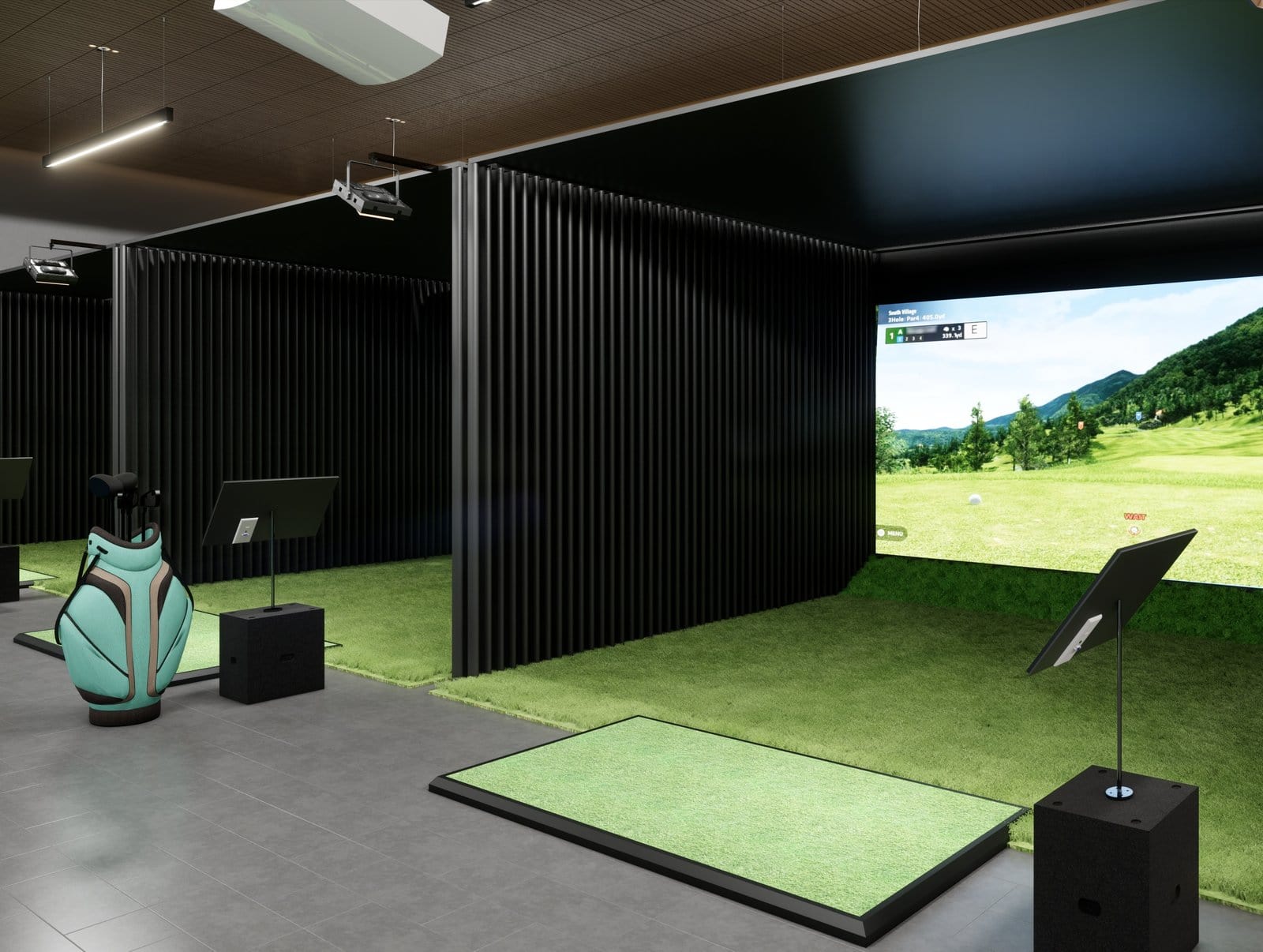 Golf simulator bay with acoustic treatment and soundproofing by Acoustics Specialty, Charlotte NC