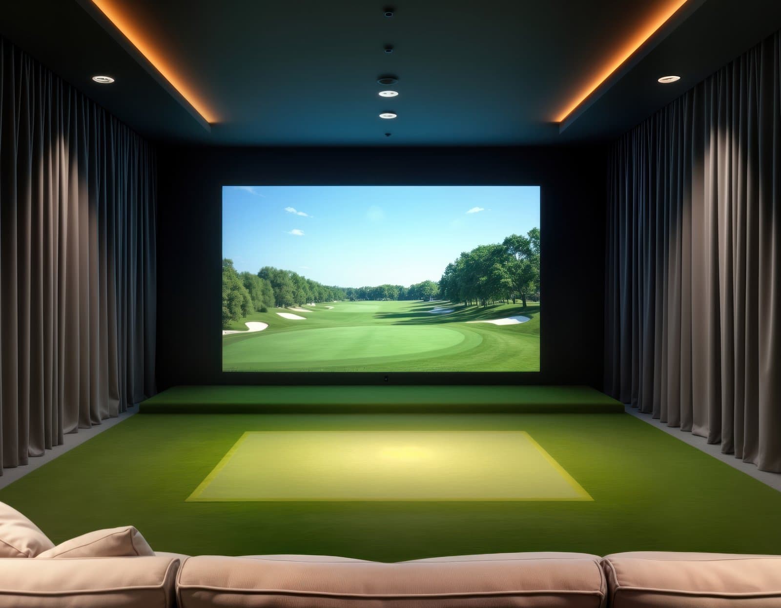 Home golf simulator room with acoustic treatment, Acoustics Specialty