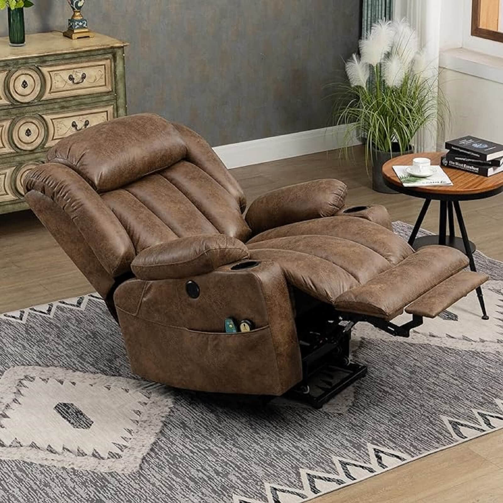Simple two-button large remote control with built in side pocket storage