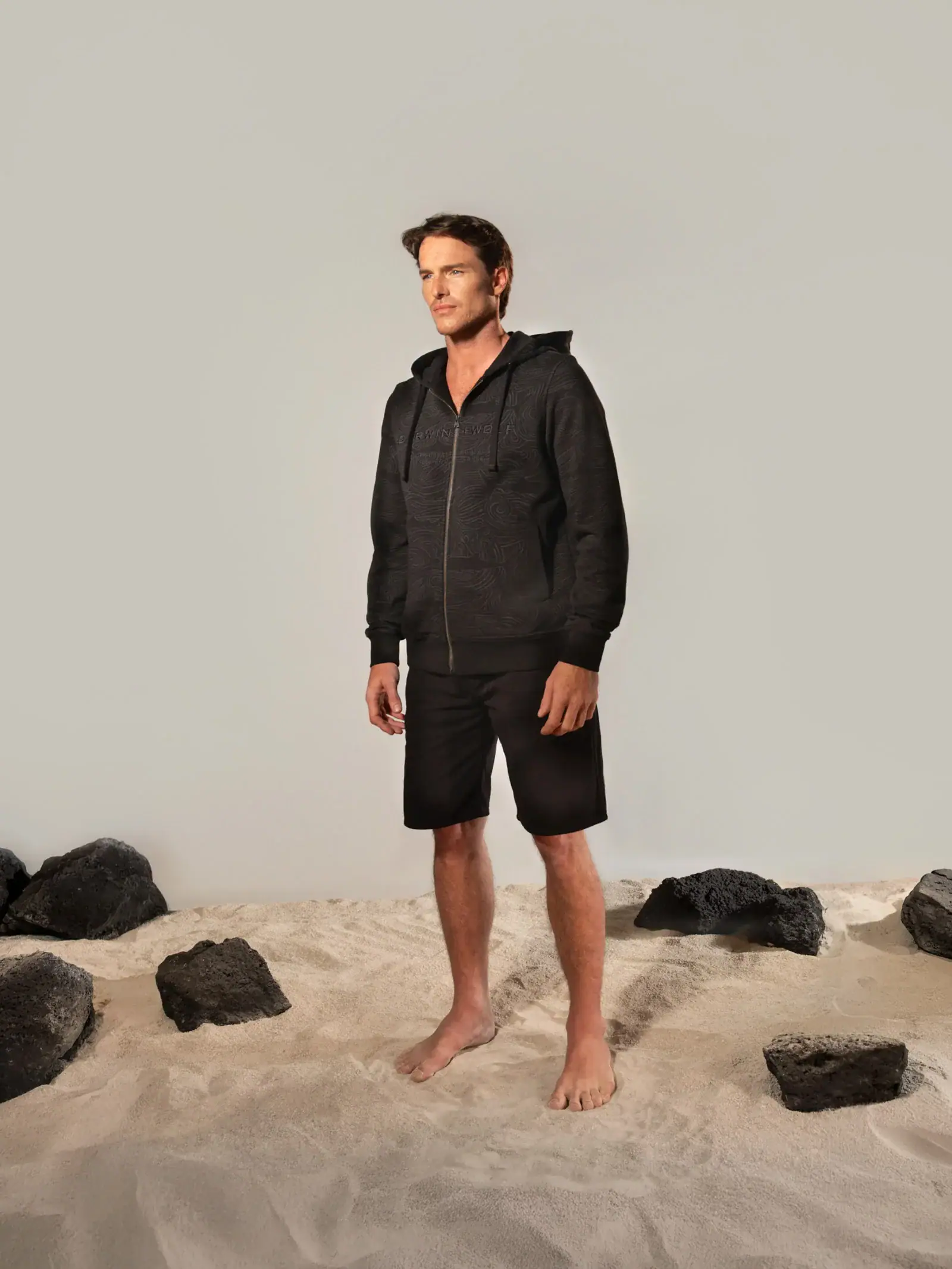 Sudadera con Capucha Corrientes y Tiburónes Negro_1